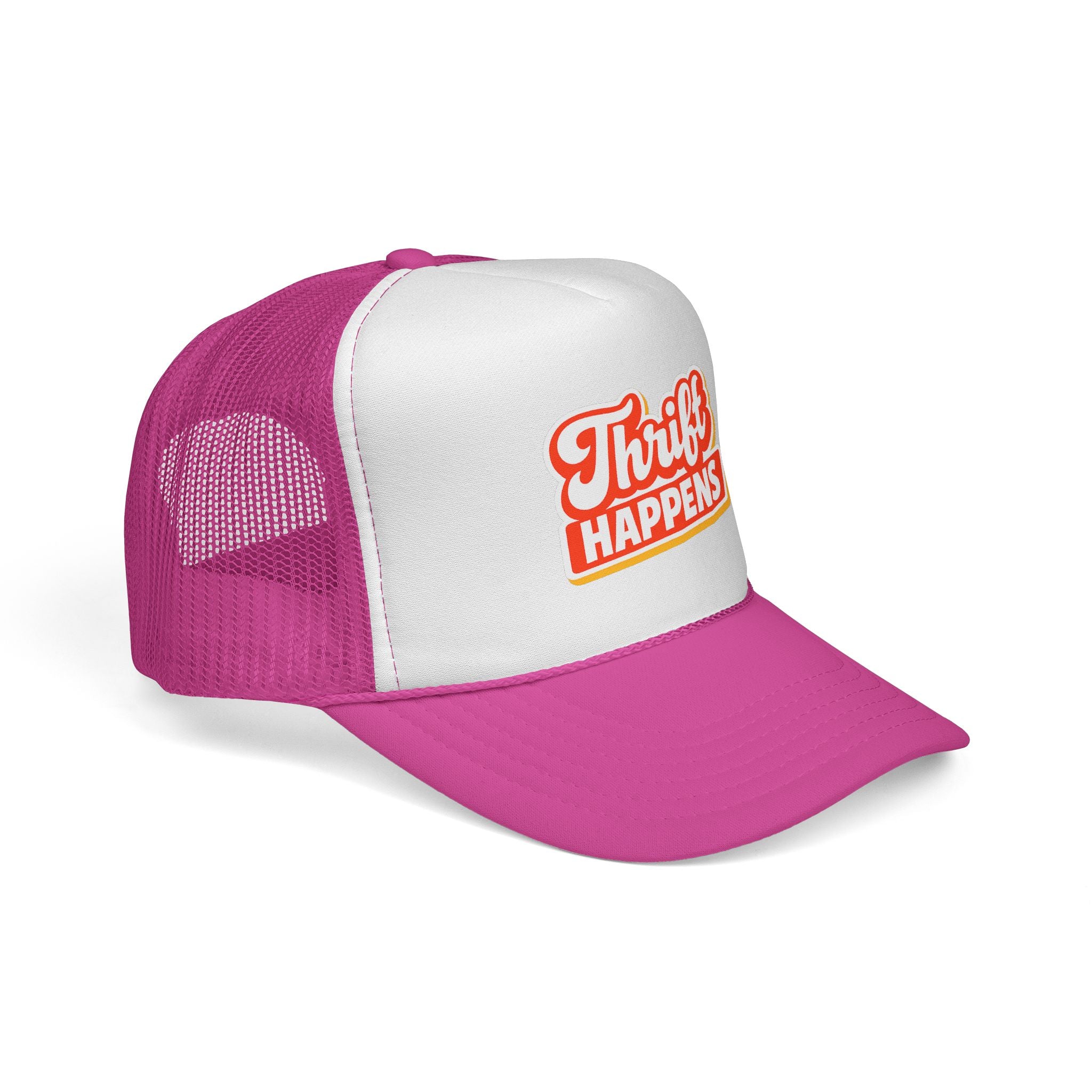 Thrift Happens Trucker Hat — Retro Thrifting Mesh Cap