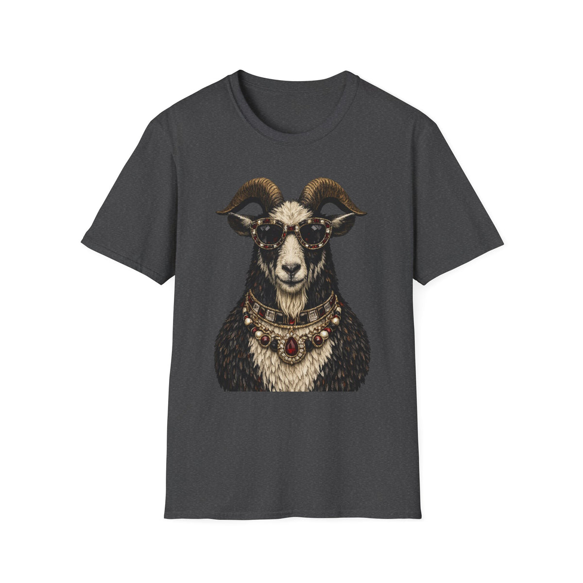 Regal Ram Portrait T-Shirt — Ornate Horned Goat Illustration Tee