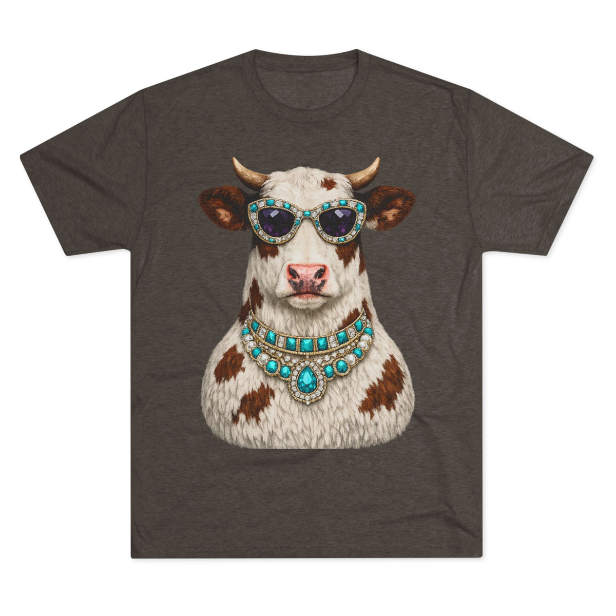 Cow with Sunglasses & Turquoise Necklace T-Shirt — Quirky Western Farm Animal Tee