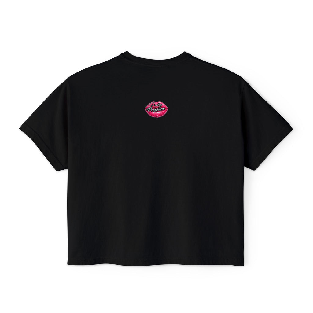 Ah Ha Graphic Tee – Women's Boxy Tee with Pink Lip Back Accent