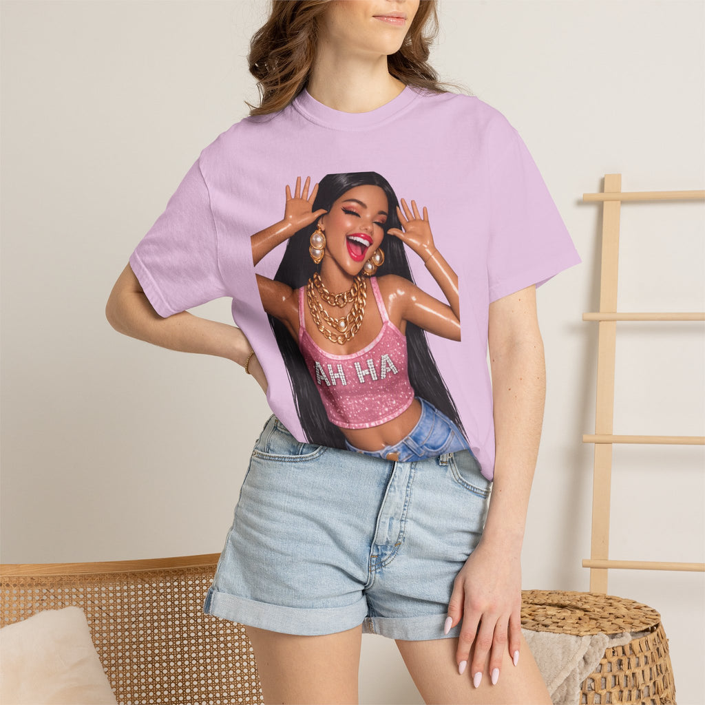 Graphic Tee — 'AH HA' Diva Illustration Crop Top Design