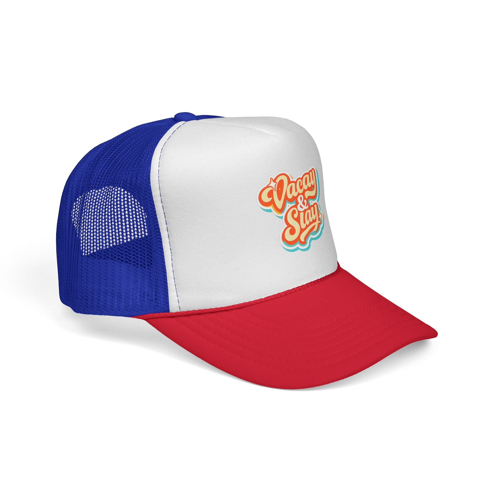 Vacay & Slay Trucker Cap — Retro Beach Vacation Mesh Hat