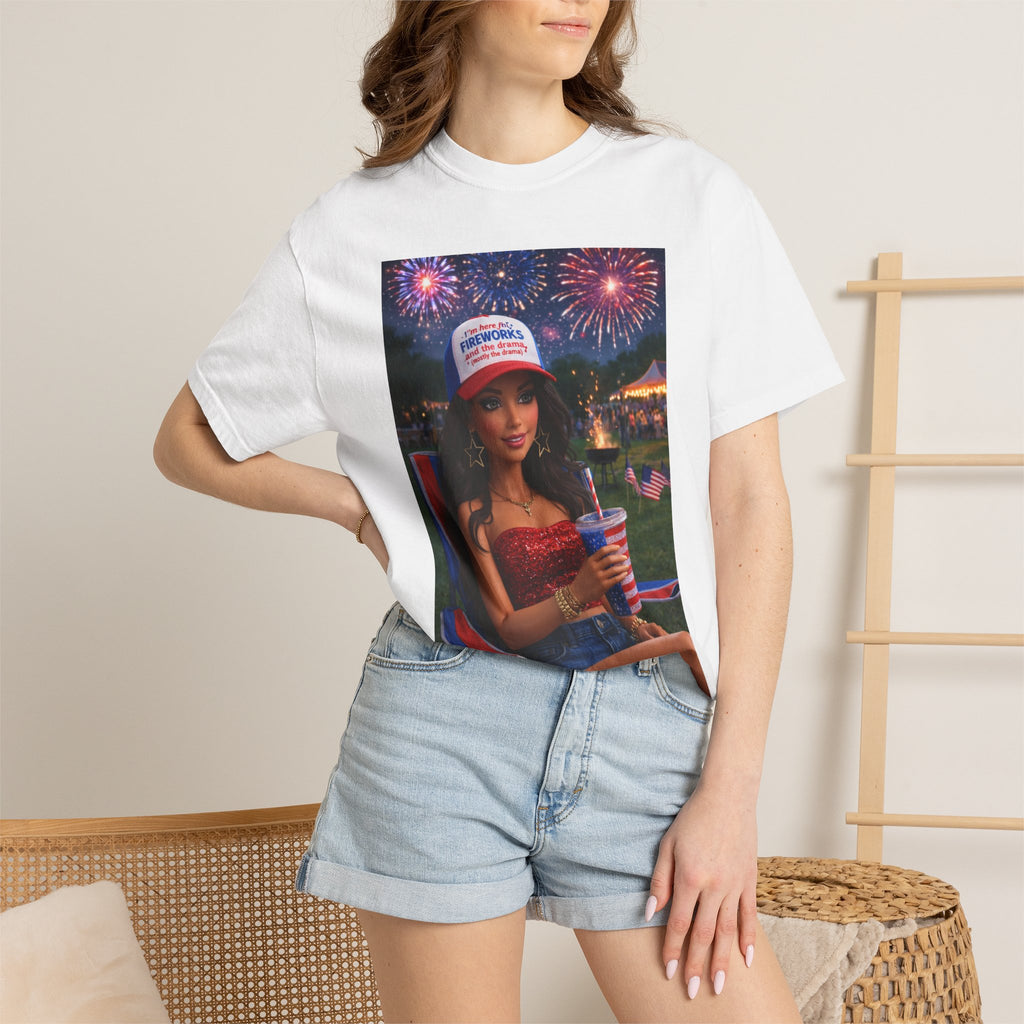 Independence Day Patriotic Graphic T-Shirt — 'Pretty Petty' Fireworks Design