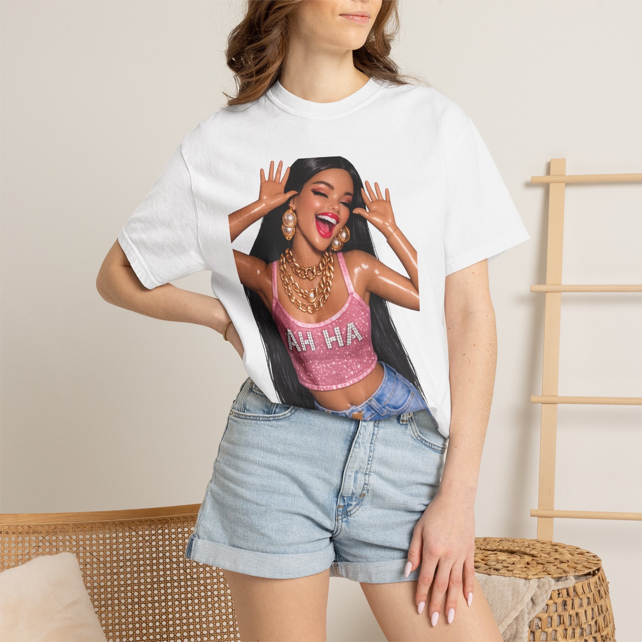 Graphic Tee — 'AH HA' Diva Illustration Crop Top Design