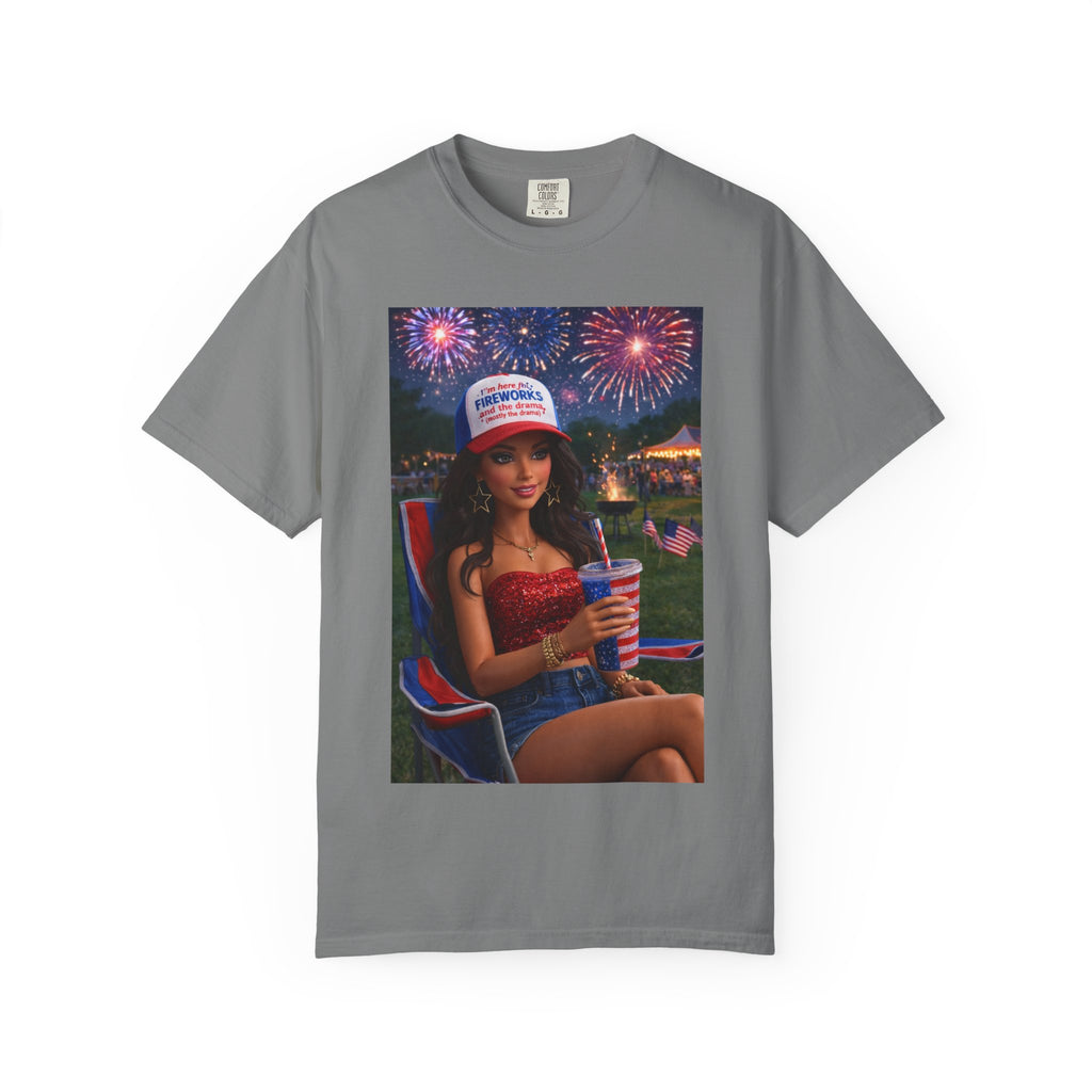 Independence Day Patriotic Graphic T-Shirt — 'Pretty Petty' Fireworks Design
