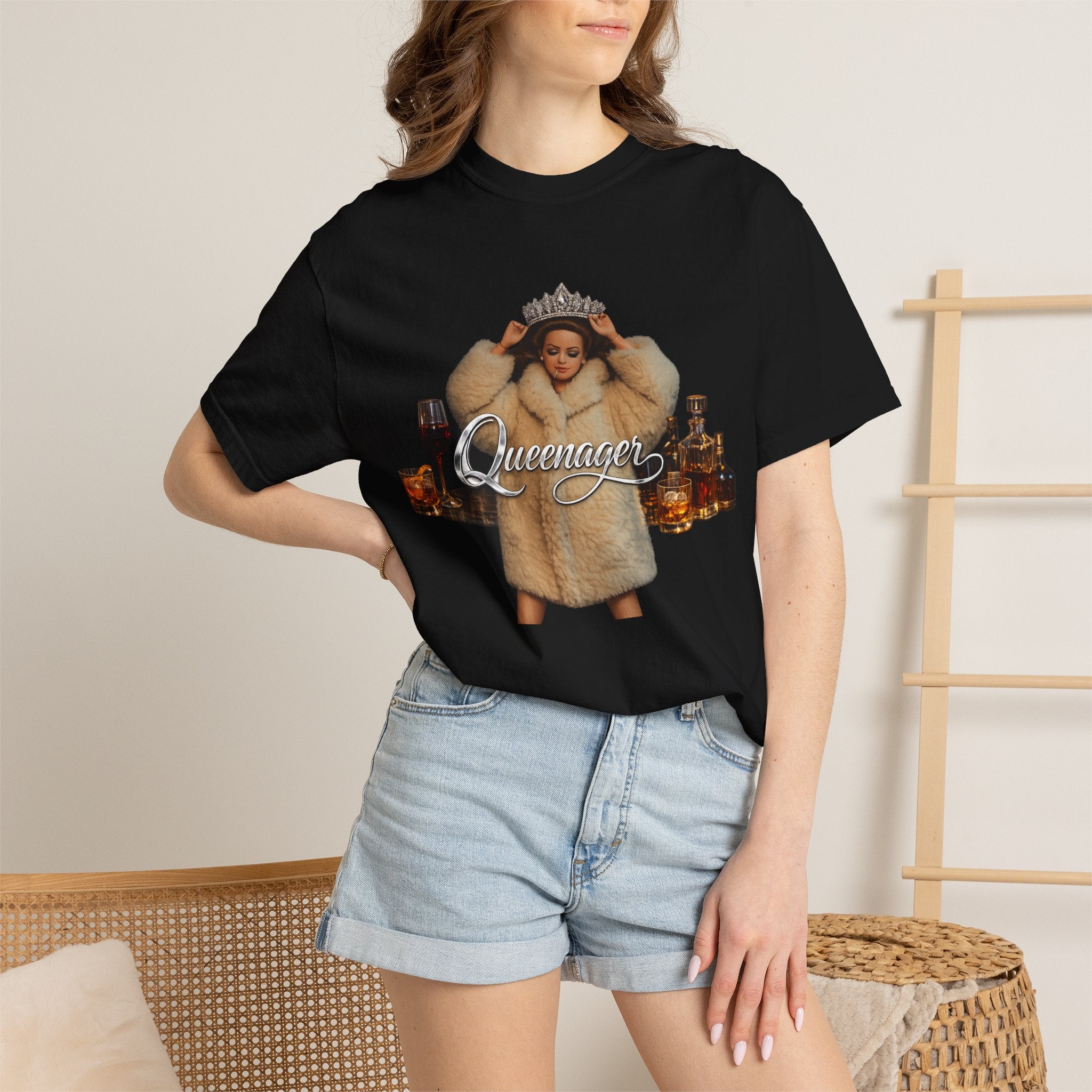 Queenmom Graphic T-Shirt — "Queenie" Crowned Fur Design