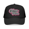 Zebra Script Foam Trucker Hat — Retro Pink Glitter "Glam Vibes" Cap