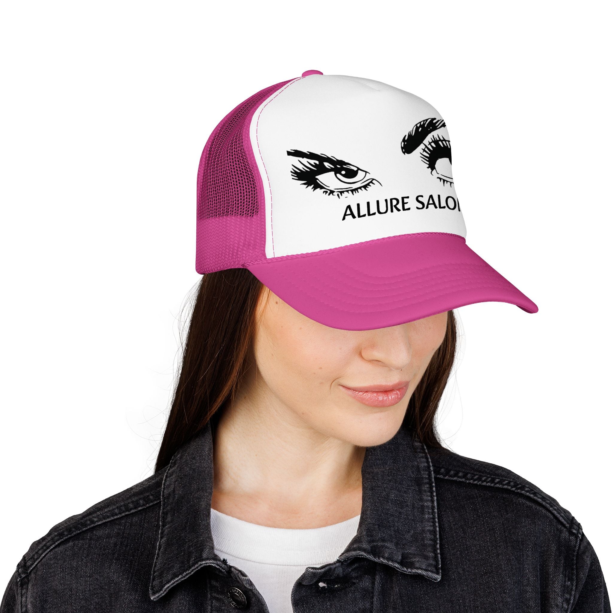 Allure Salon Trucker Hat — Embroidered Eye Logo Foam Cap
