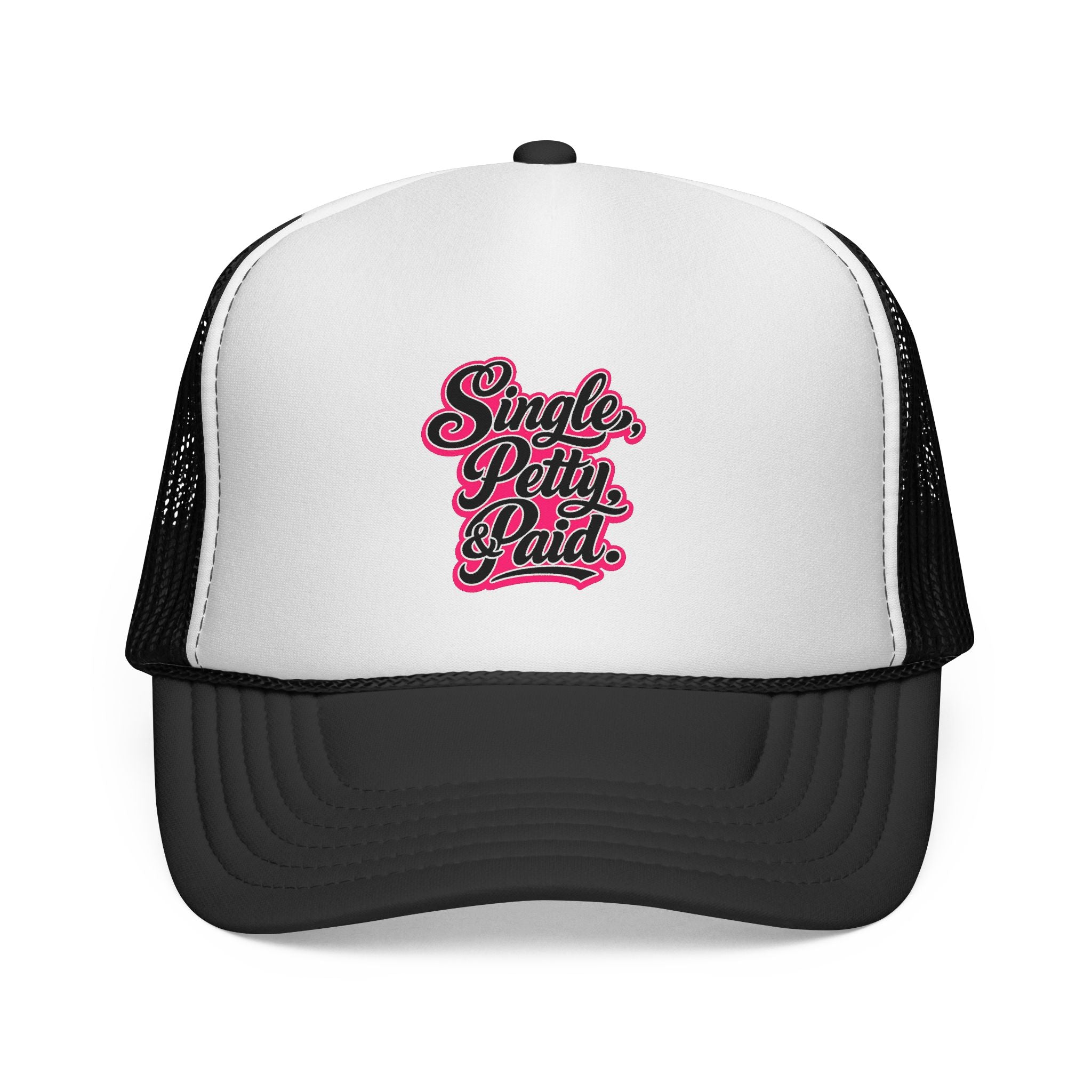 Trucker Hat — "Single, Petty & Paid" Retro Script Cap