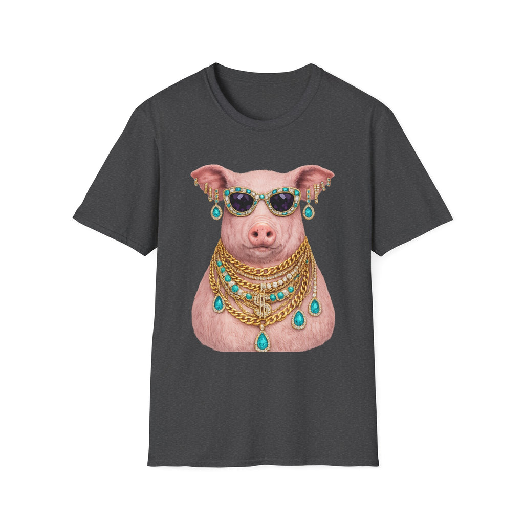 Pig with Sunglasses & Jewelry T-Shirt — Glamorous Bling Pig Tee