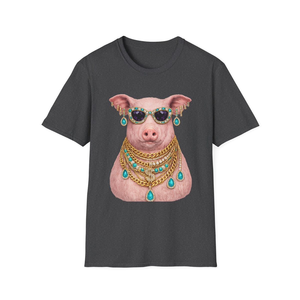 Pig with Sunglasses & Jewelry T-Shirt — Glamorous Bling Pig Tee