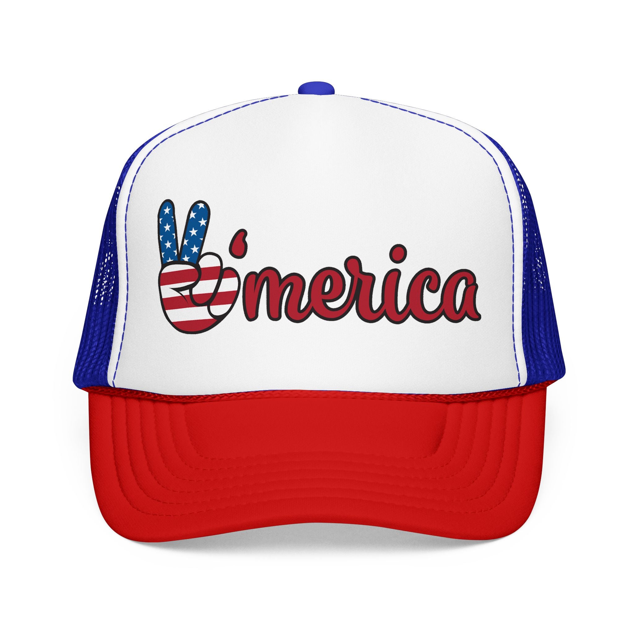 Trucker Hat — 'Merica Peace Sign Patriotic Foam Mesh Cap (4th of July)