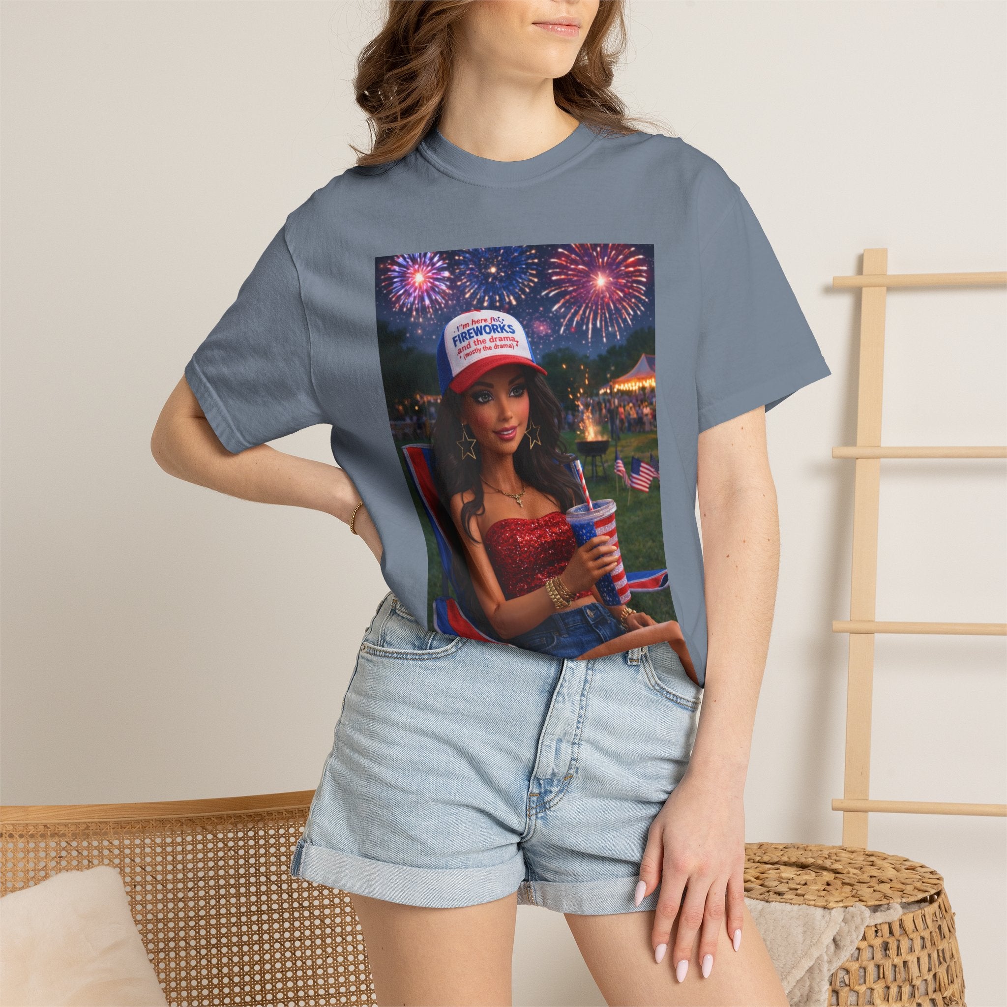 Independence Day Patriotic Graphic T-Shirt — 'Pretty Petty' Fireworks Design