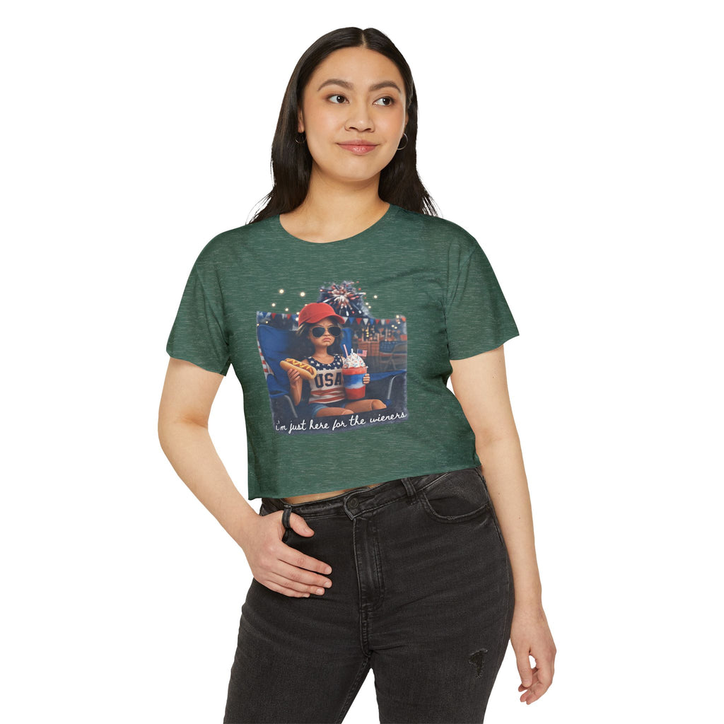 Festival Crop Top — 'I'm Just Here for the Wieners' USA Picnic Graphic