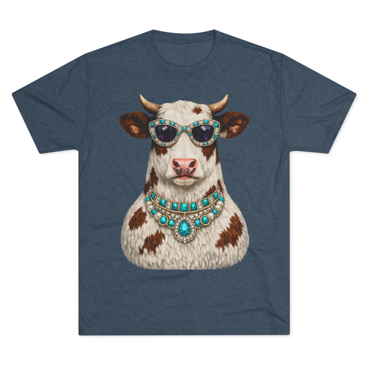Cow with Sunglasses & Turquoise Necklace T-Shirt — Quirky Western Farm Animal Tee