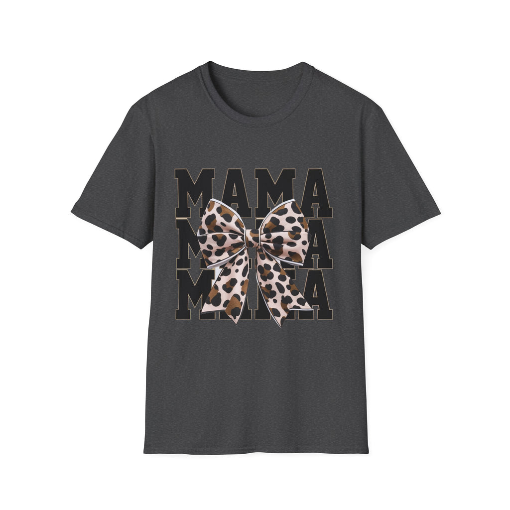 Mama Leopard Bow T-Shirt — Graphic Mama Tee for Moms, Mother's Day Gift