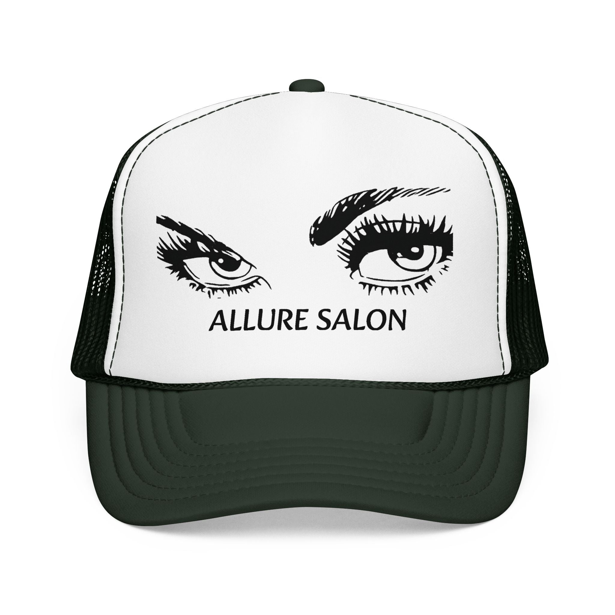 Allure Salon Trucker Hat — Embroidered Eye Logo Foam Cap