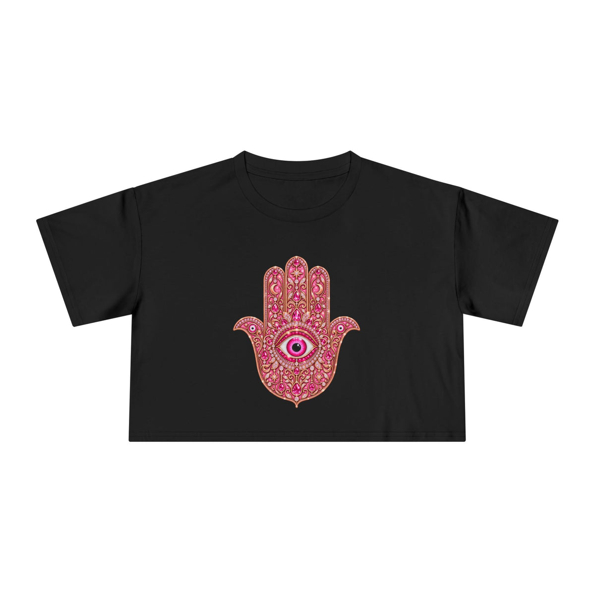 Women's Hamsa Hand Crop Tee – Pink Evil Eye Protection