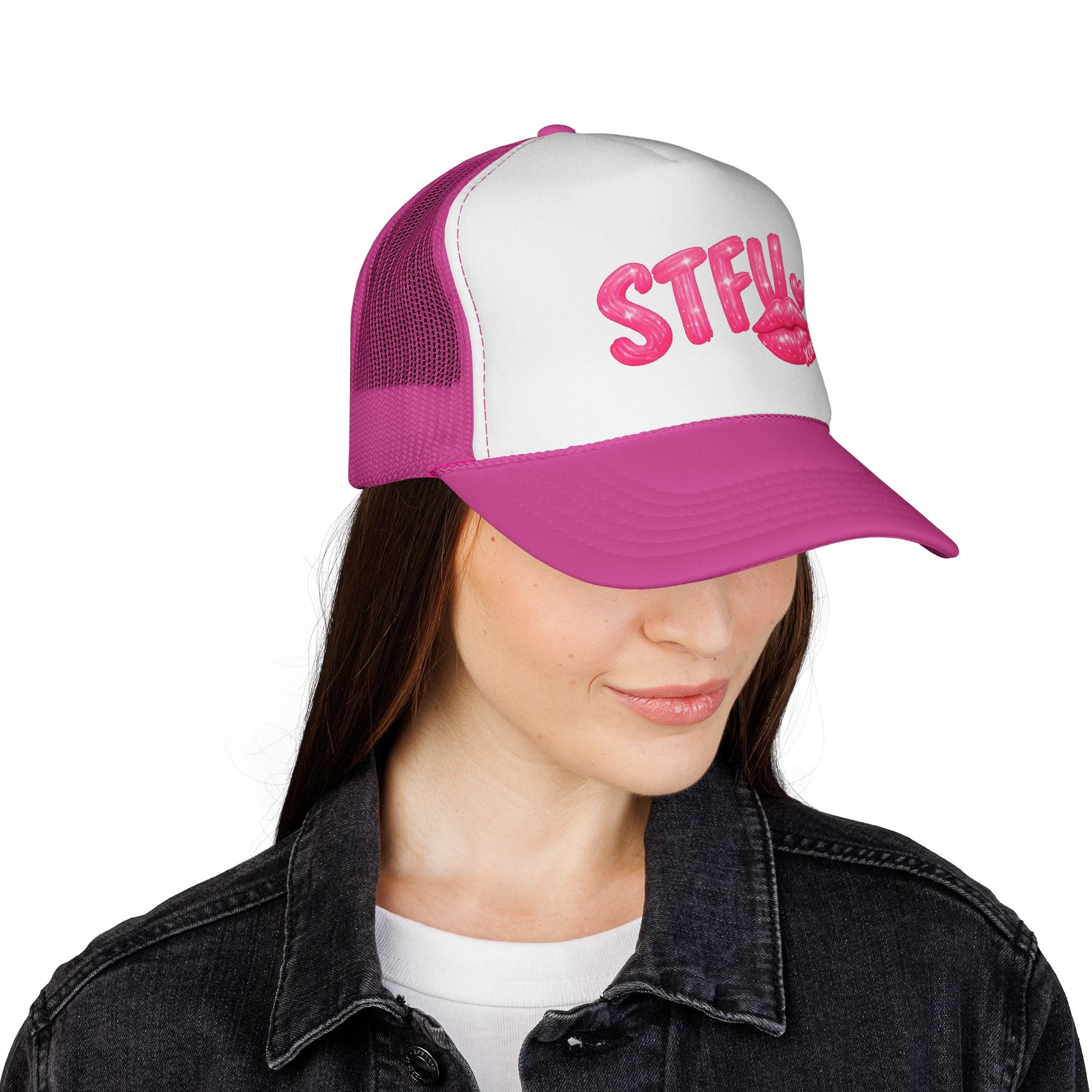 STFU Kiss Trucker Cap - Pink Lip Graphic Mesh Hat