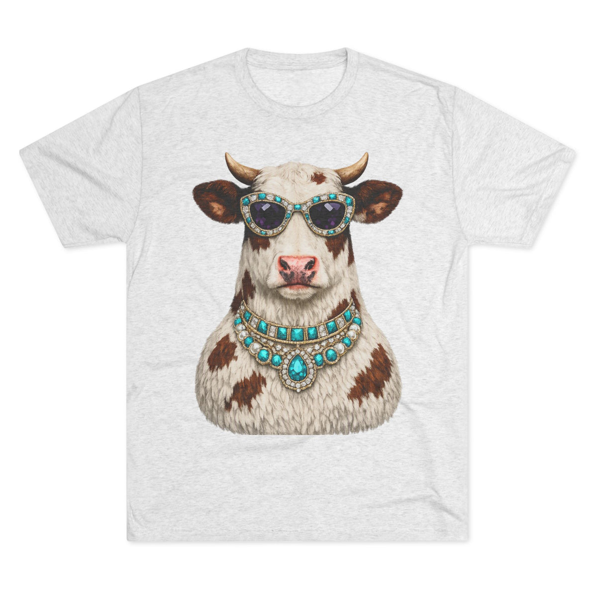 Cow with Sunglasses & Turquoise Necklace T-Shirt — Quirky Western Farm Animal Tee