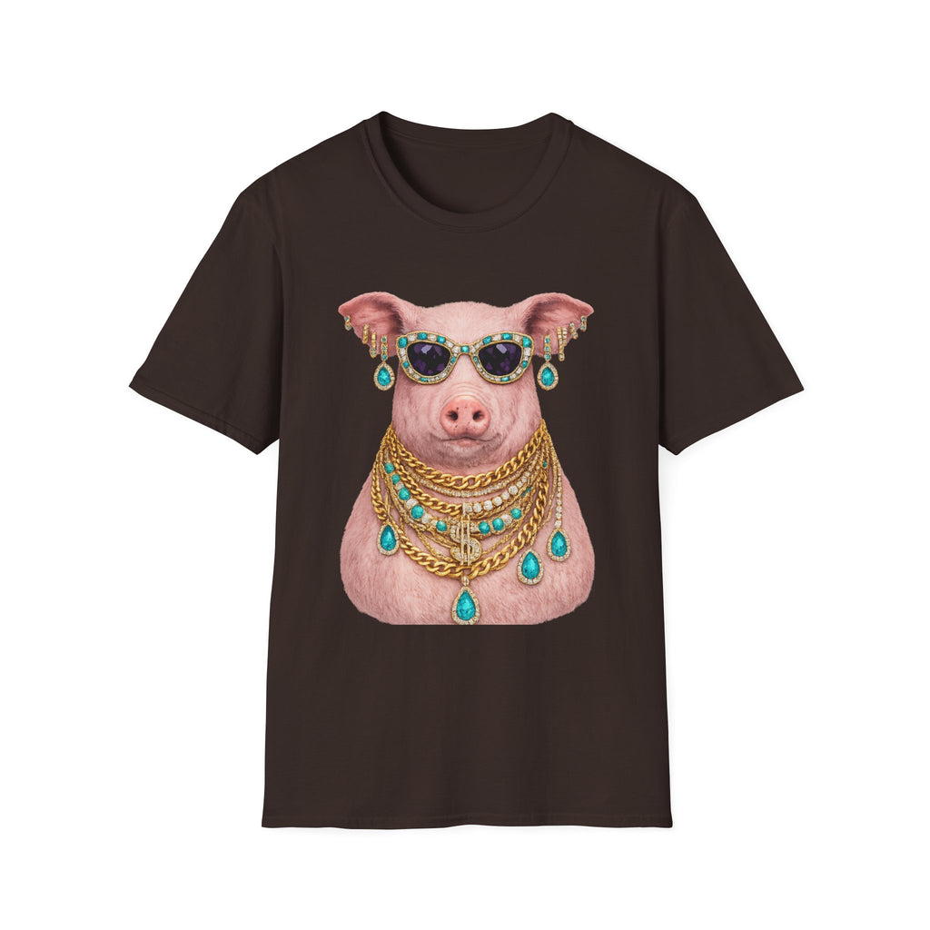 Pig with Sunglasses & Jewelry T-Shirt — Glamorous Bling Pig Tee