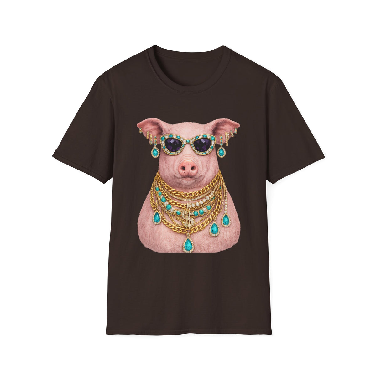 Pig with Sunglasses & Jewelry T-Shirt — Glamorous Bling Pig Tee
