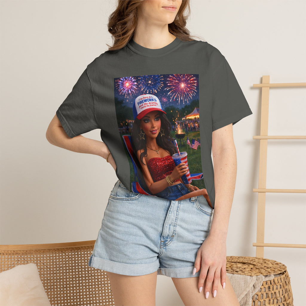 Independence Day Patriotic Graphic T-Shirt — 'Pretty Petty' Fireworks Design