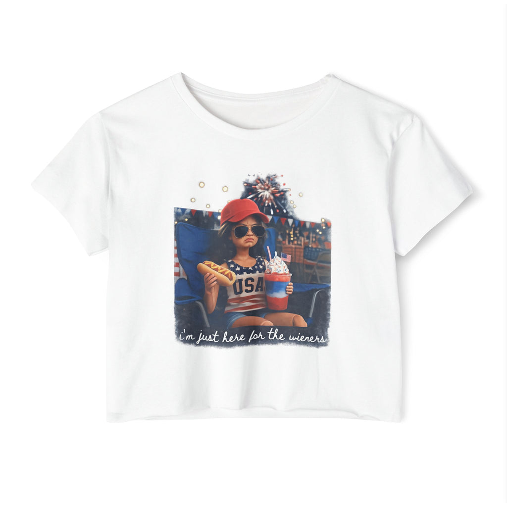 Festival Crop Top — 'I'm Just Here for the Wieners' USA Picnic Graphic