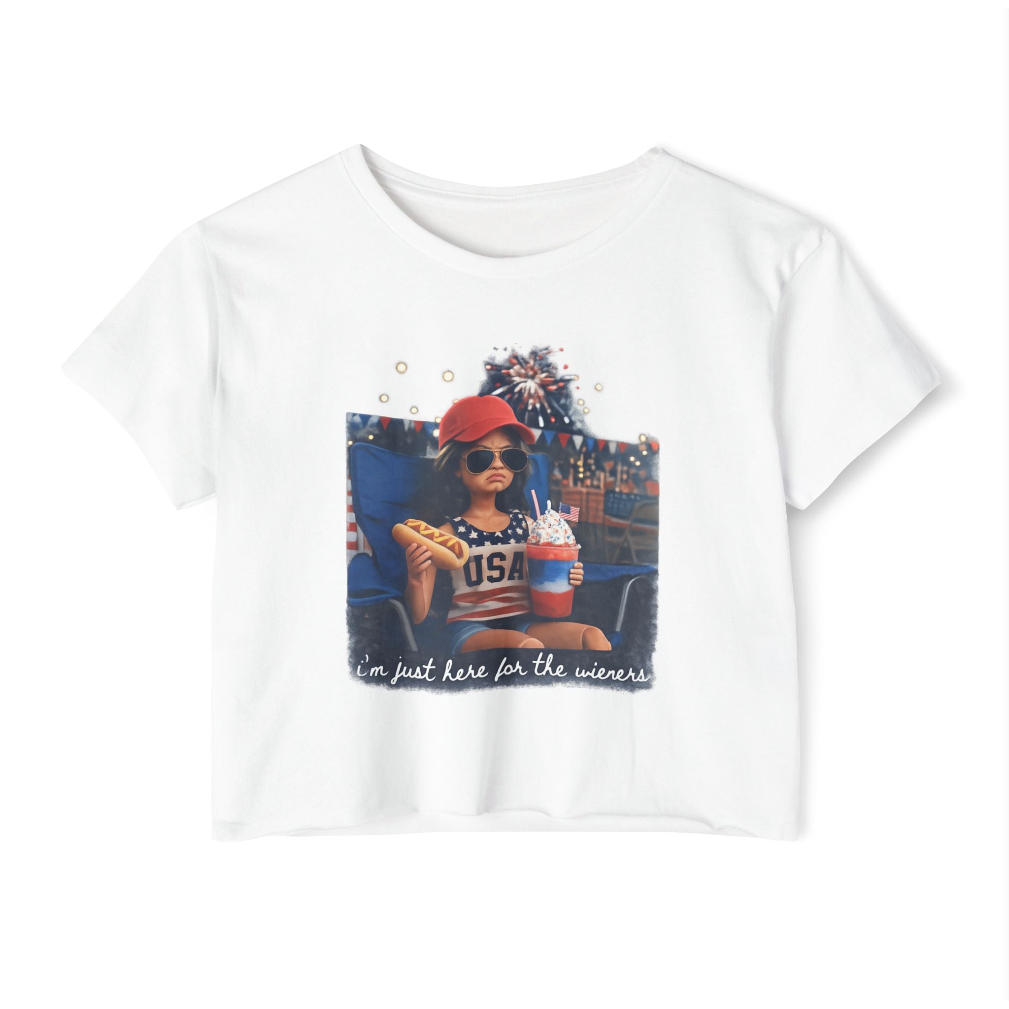 Festival Crop Top — 'I'm Just Here for the Wieners' USA Picnic Graphic