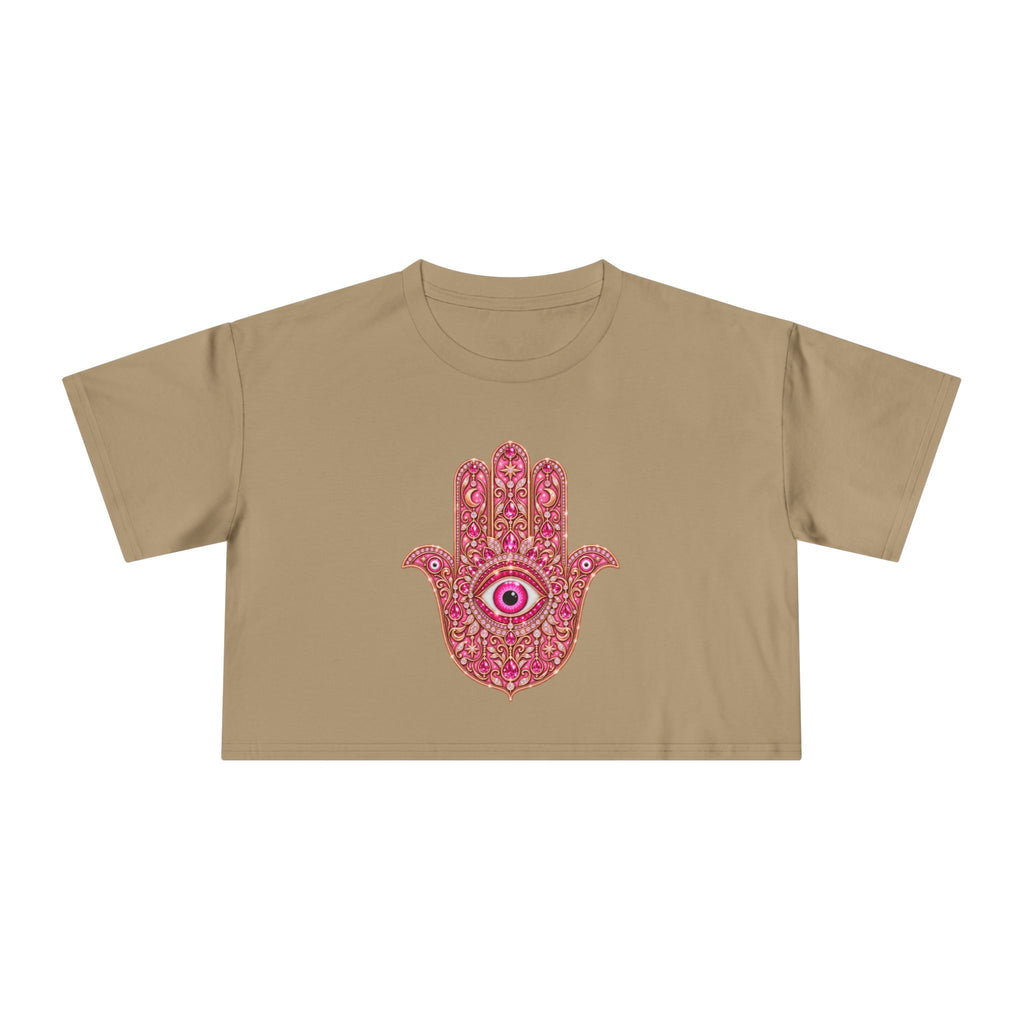 Women's Hamsa Hand Crop Tee – Pink Evil Eye Protection