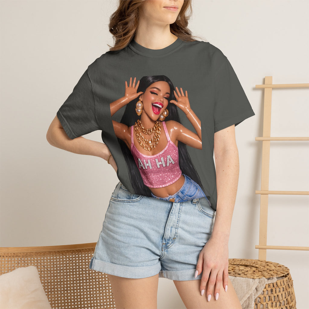 Graphic Tee — 'AH HA' Diva Illustration Crop Top Design