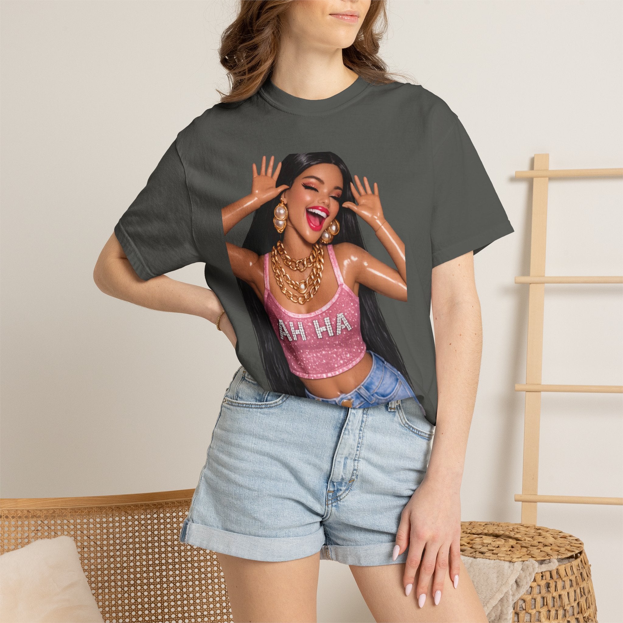 Graphic Tee — 'AH HA' Diva Illustration Crop Top Design