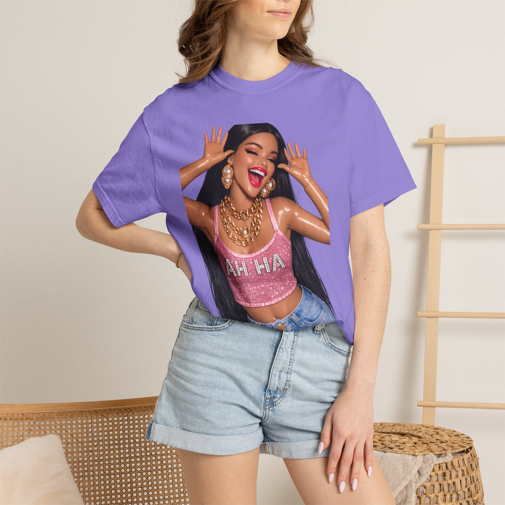 Graphic Tee — 'AH HA' Diva Illustration Crop Top Design
