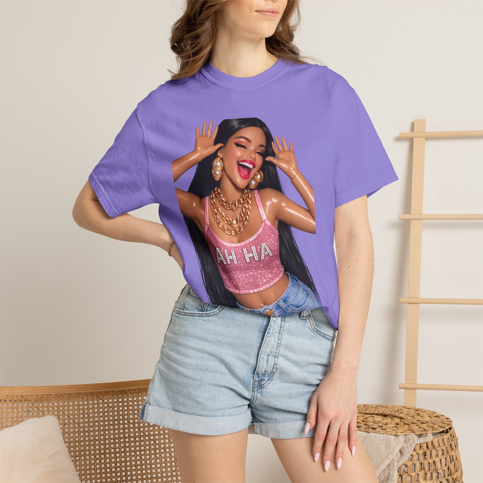 Graphic Tee — 'AH HA' Diva Illustration Crop Top Design