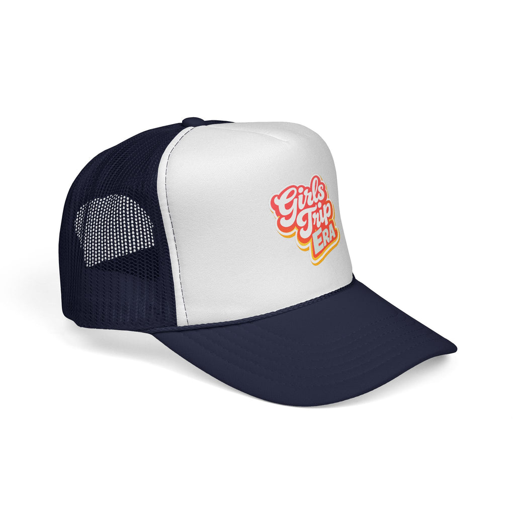 Girls Trip Era Trucker Cap — Retro Script Mesh Hat for Bachelorette & Travel