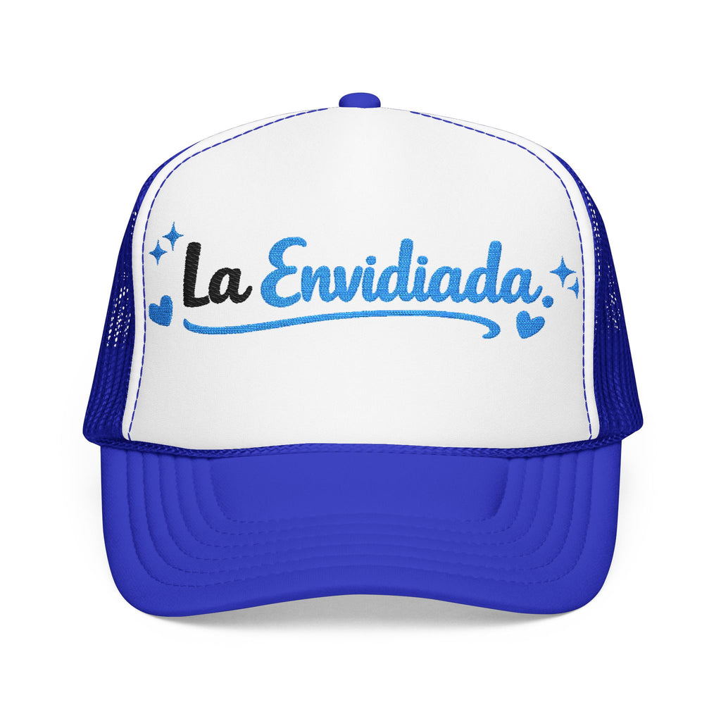Emocionada Script Trucker Hat — Blue Glitter "La Envidiada" Foam Cap