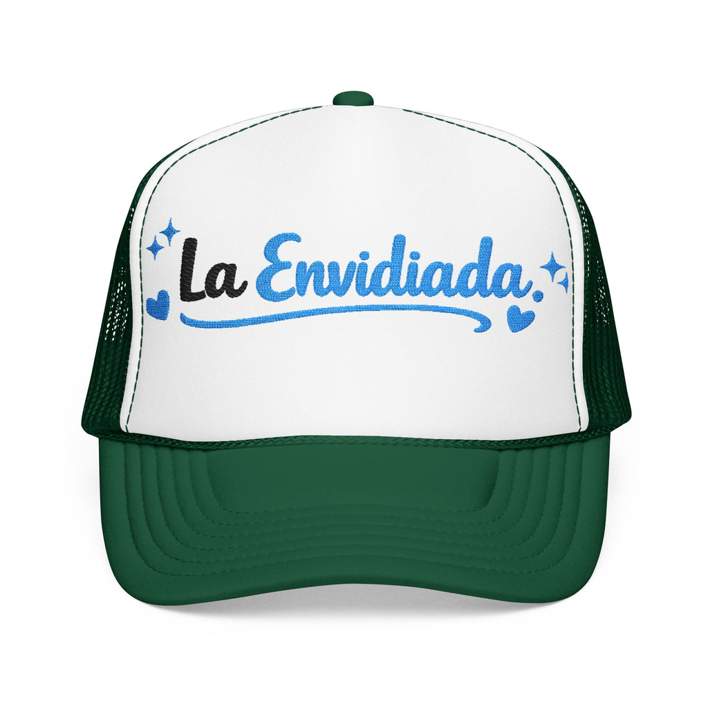 Emocionada Script Trucker Hat — Blue Glitter "La Envidiada" Foam Cap
