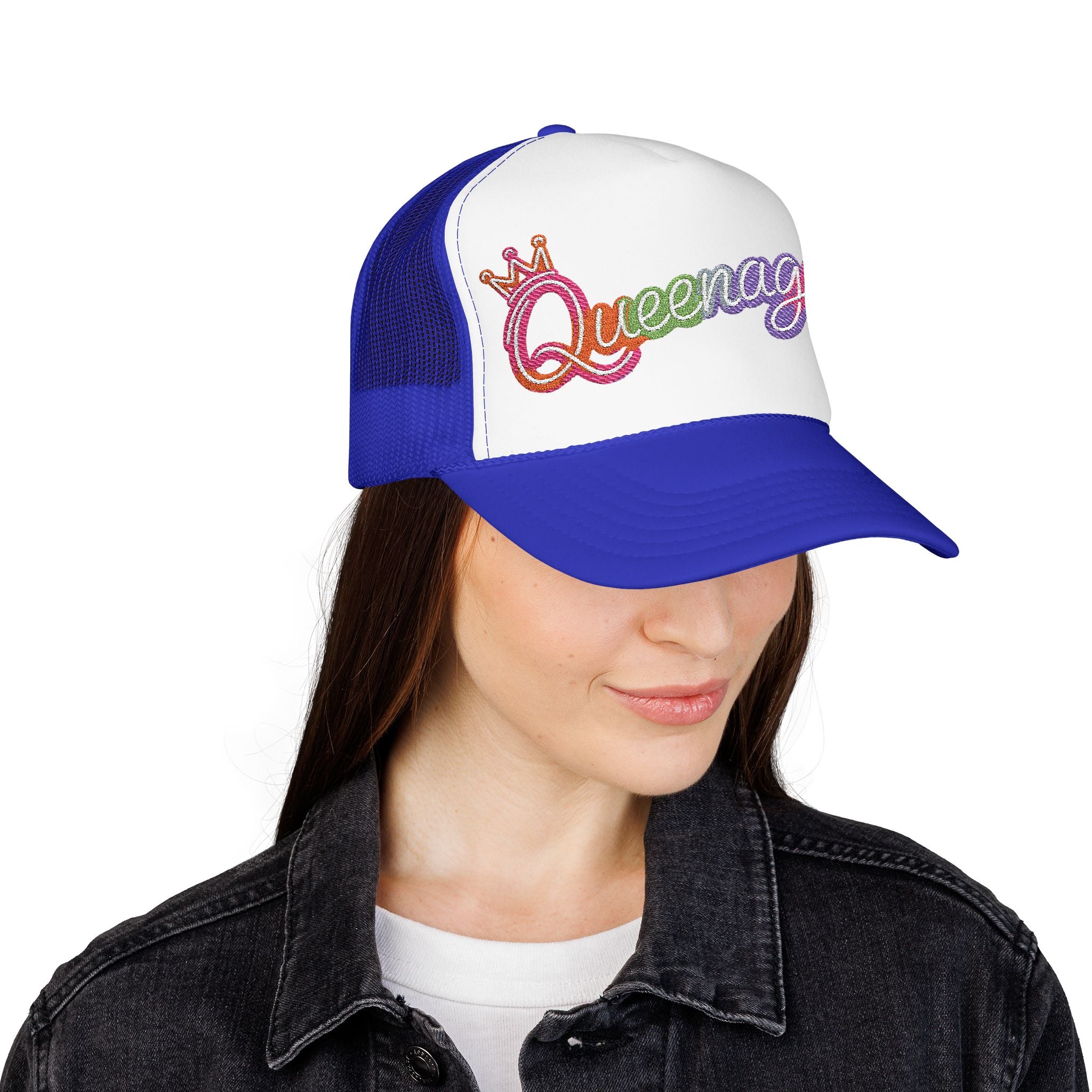 Queentager Trucker Hat — Glitter 'Queenager' Foam Mesh Cap