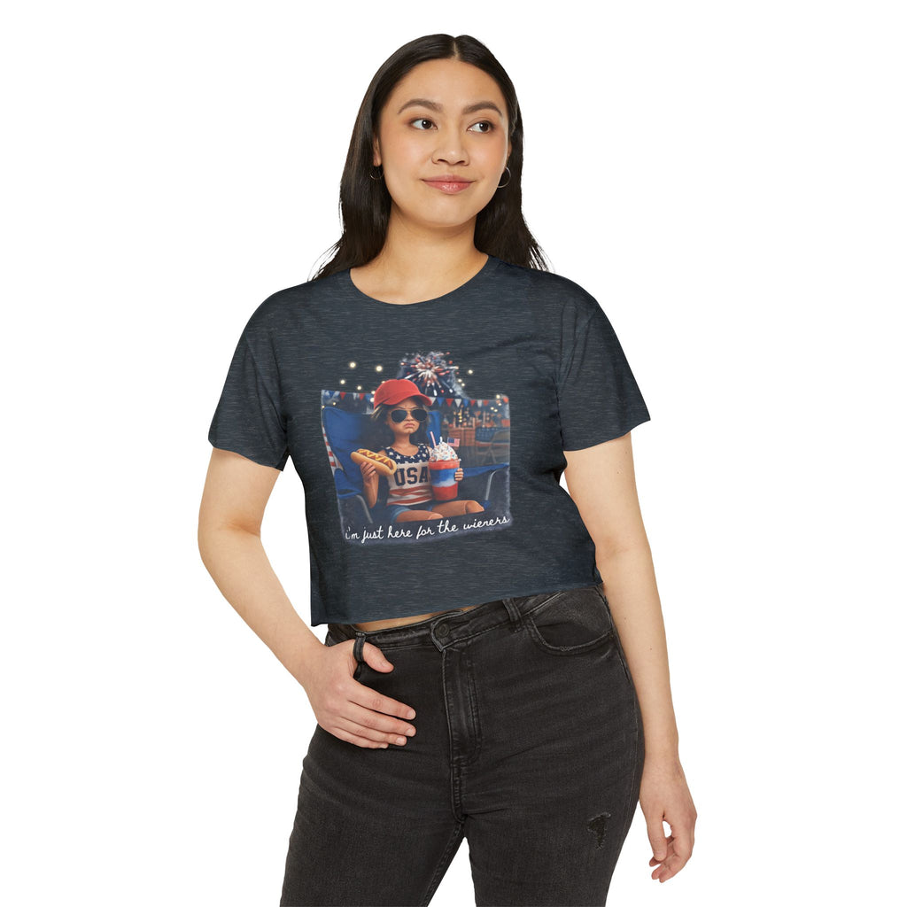 Festival Crop Top — 'I'm Just Here for the Wieners' USA Picnic Graphic