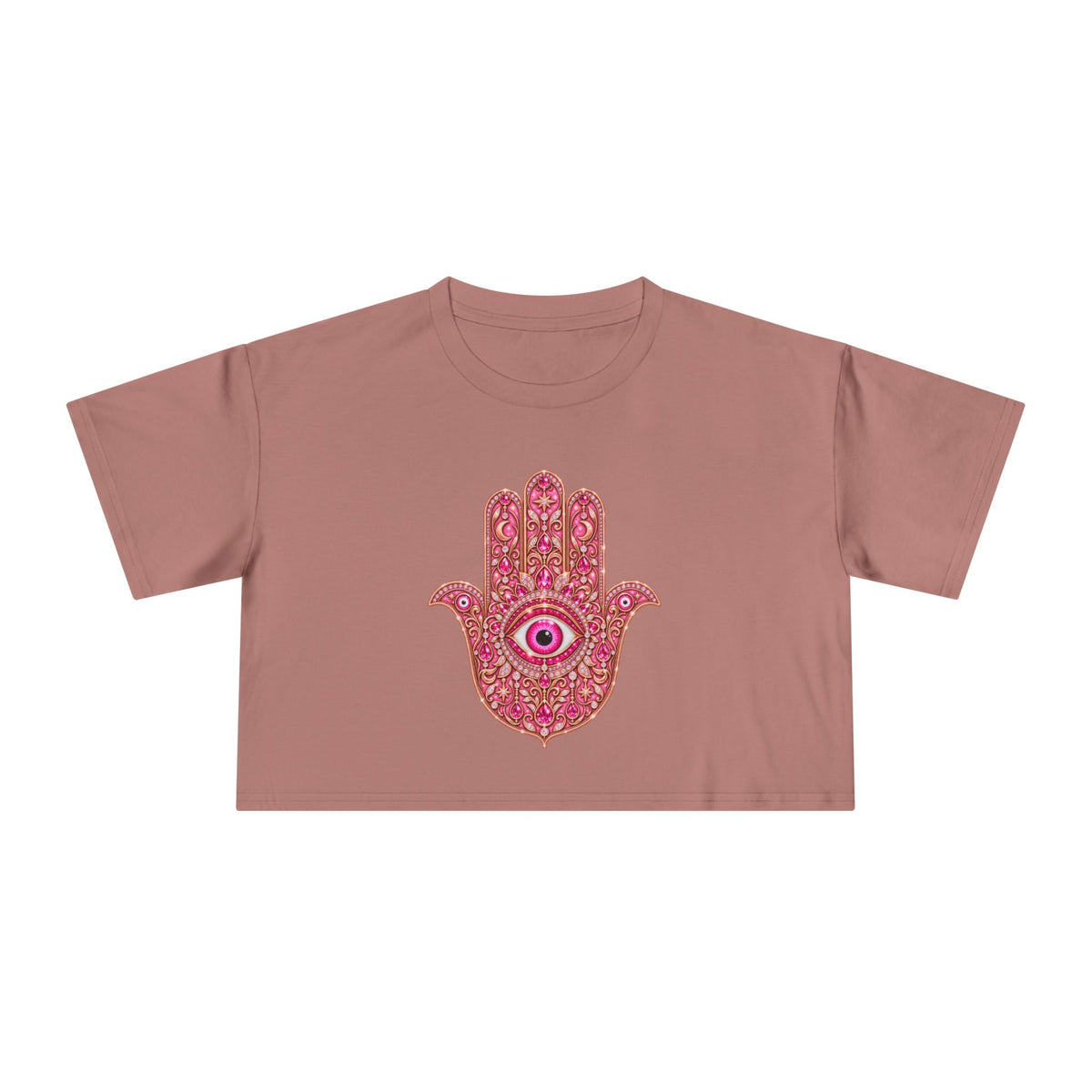 Women's Hamsa Hand Crop Tee – Pink Evil Eye Protection
