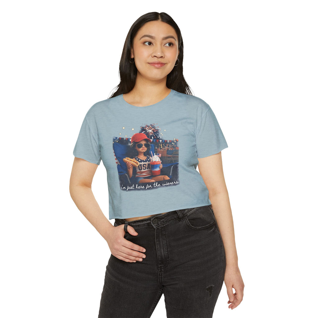 Festival Crop Top — 'I'm Just Here for the Wieners' USA Picnic Graphic