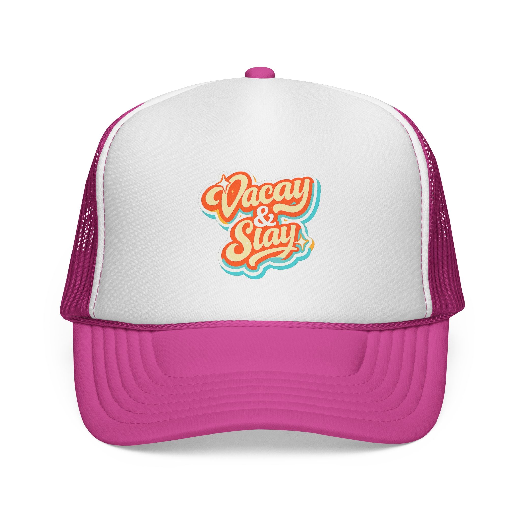 Vacay & Slay Trucker Cap — Retro Beach Vacation Mesh Hat