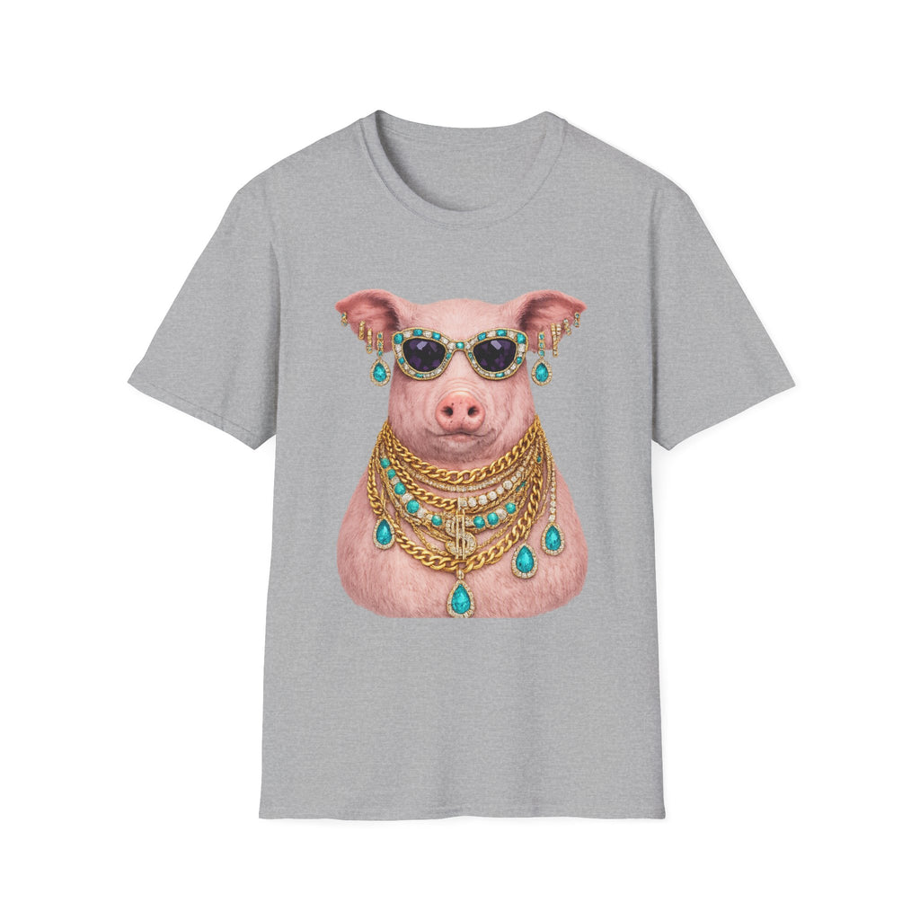 Pig with Sunglasses & Jewelry T-Shirt — Glamorous Bling Pig Tee