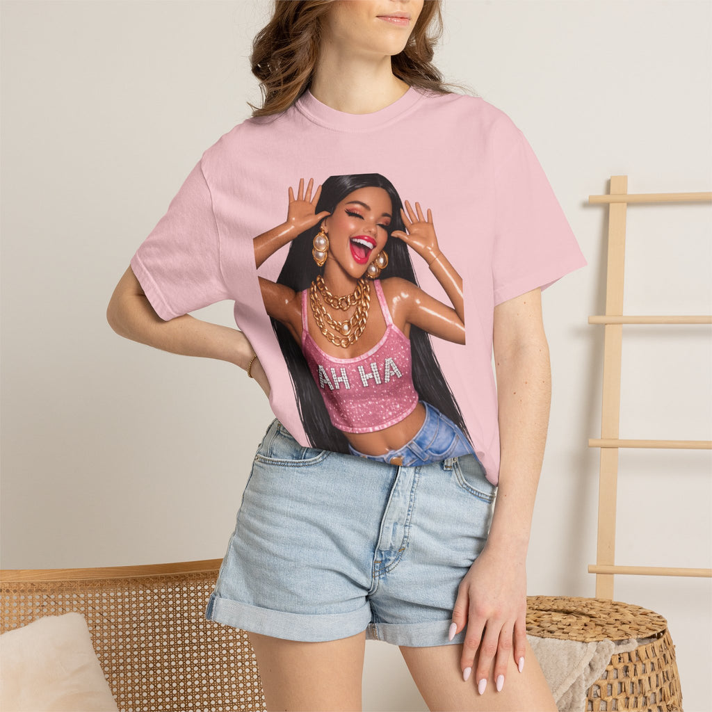 Graphic Tee — 'AH HA' Diva Illustration Crop Top Design