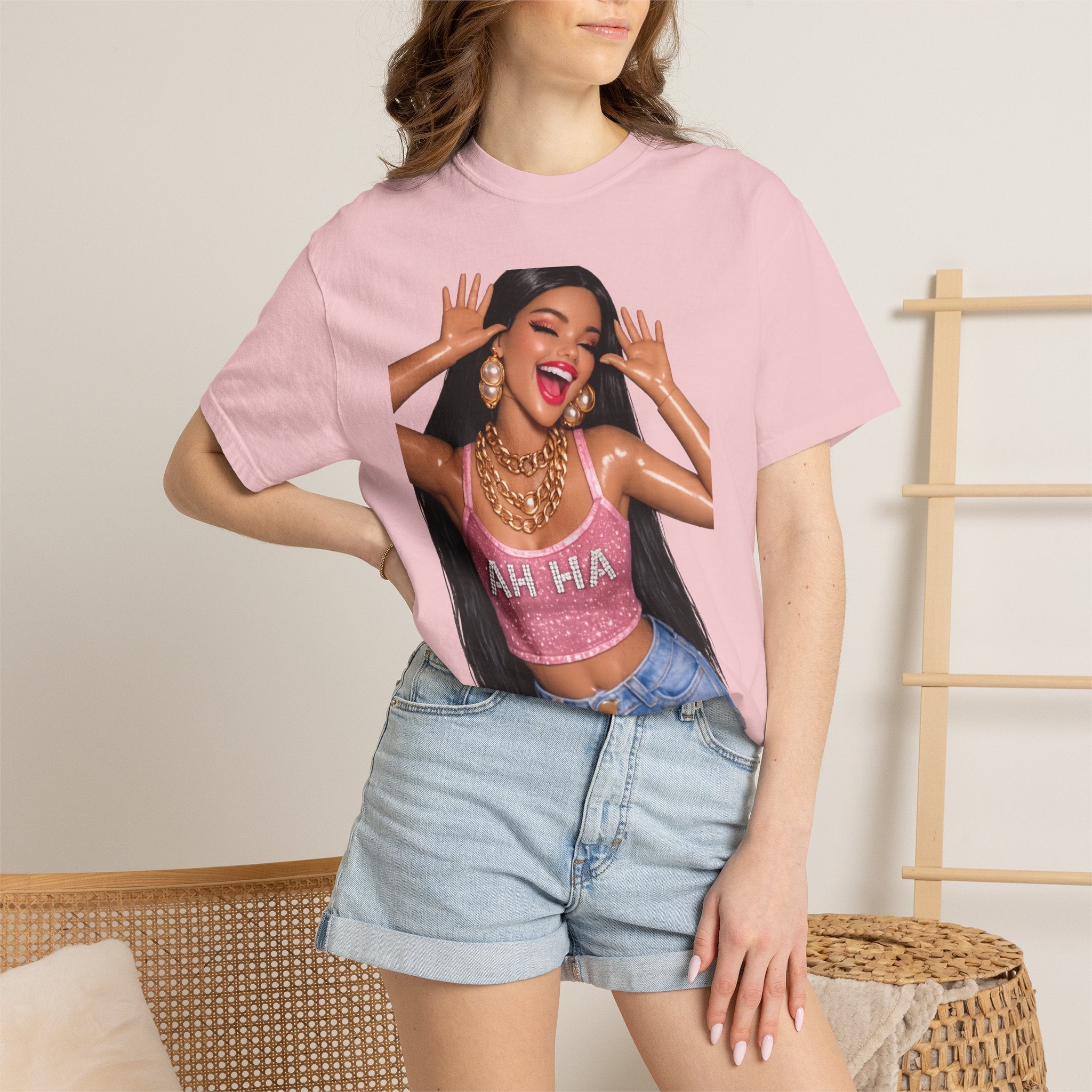 Graphic Tee — 'AH HA' Diva Illustration Crop Top Design