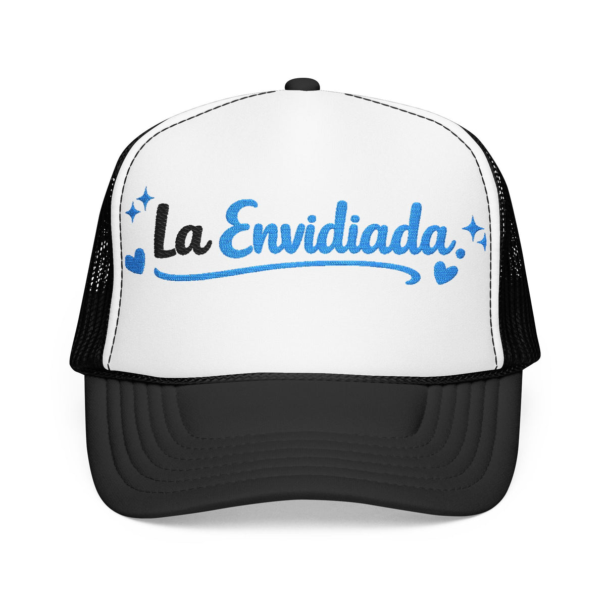 Emocionada Script Trucker Hat — Blue Glitter "La Envidiada" Foam Cap