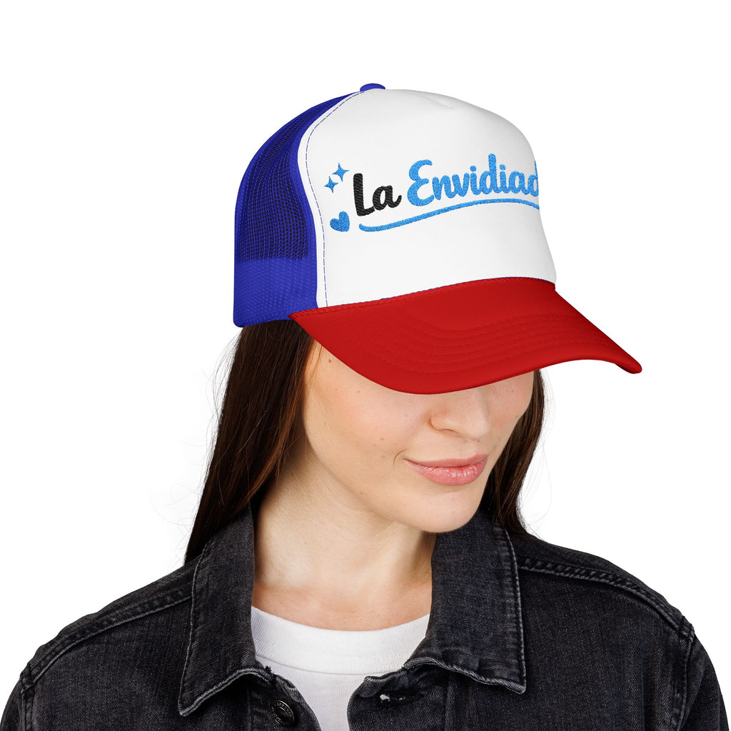 Emocionada Script Trucker Hat — Blue Glitter "La Envidiada" Foam Cap