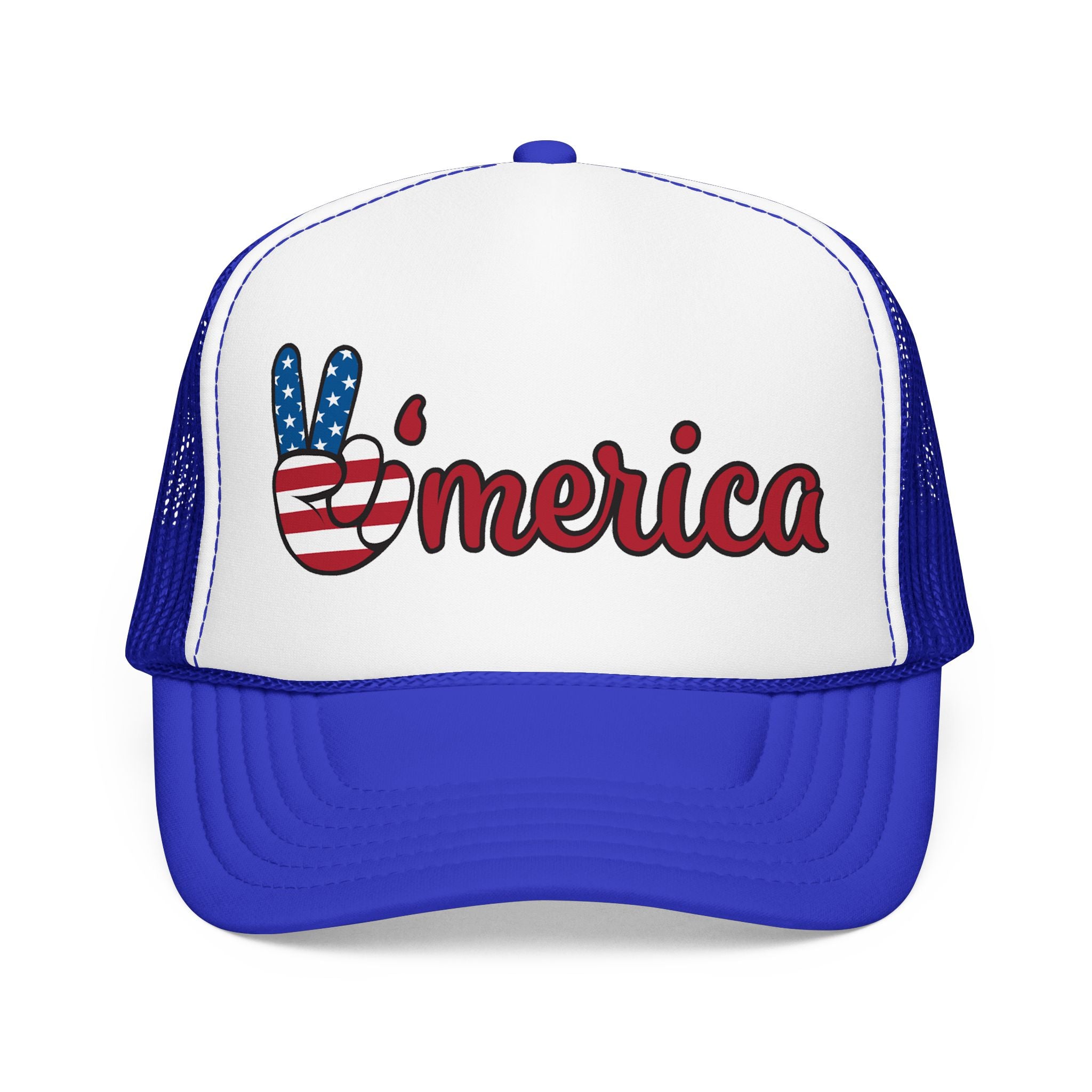 Trucker Hat — 'Merica Peace Sign Patriotic Foam Mesh Cap (4th of July)