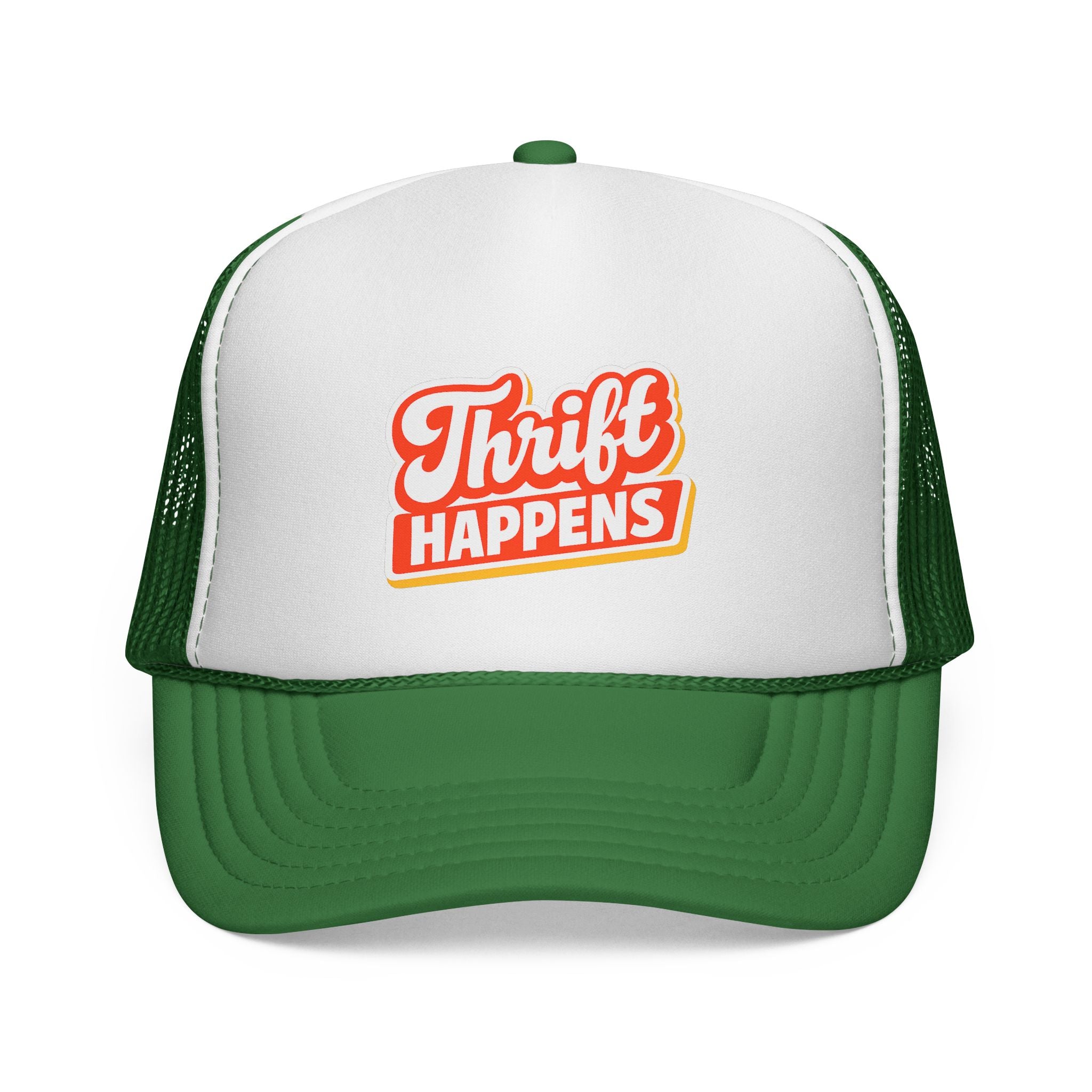 Thrift Happens Trucker Hat — Retro Thrifting Mesh Cap