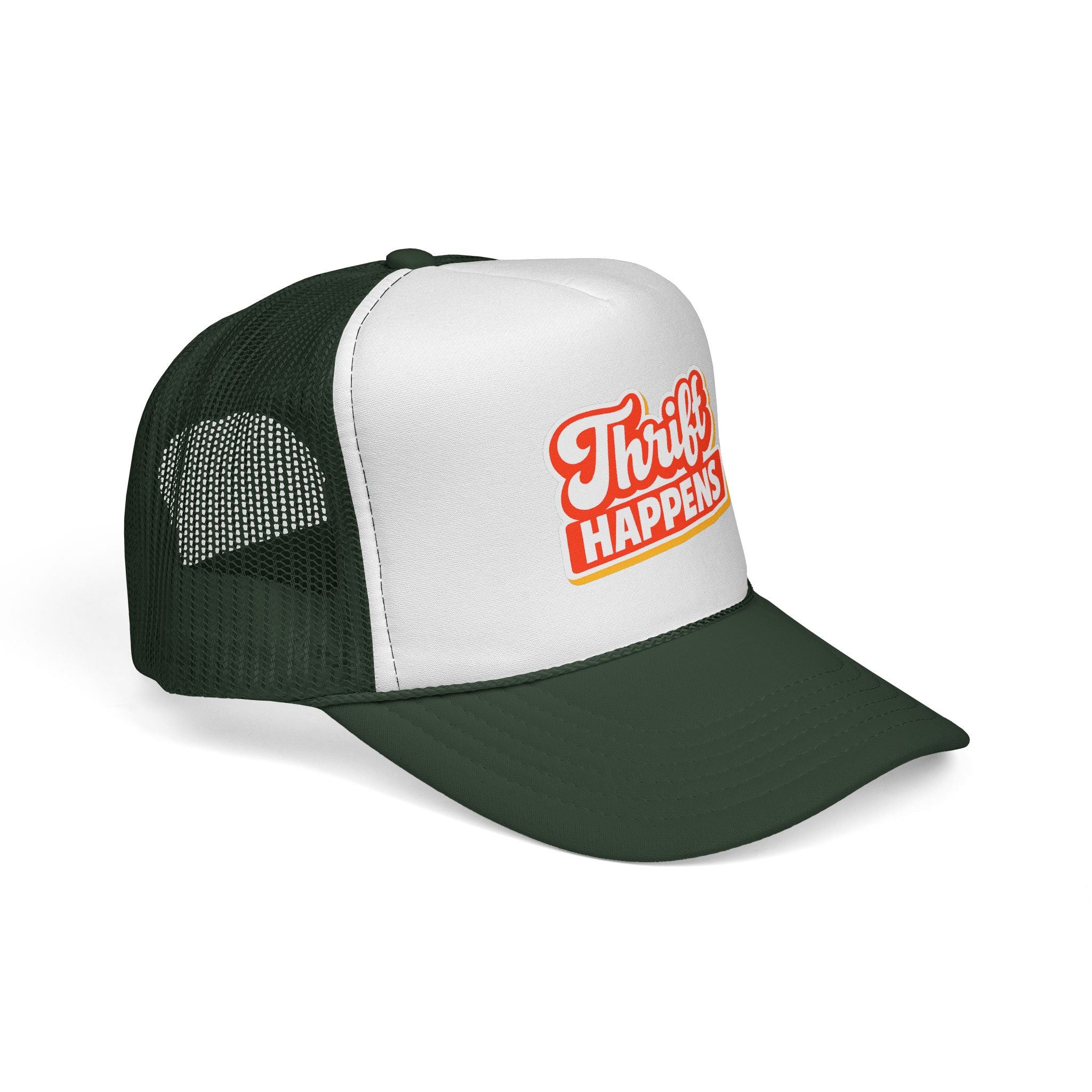 Thrift Happens Trucker Hat — Retro Thrifting Mesh Cap